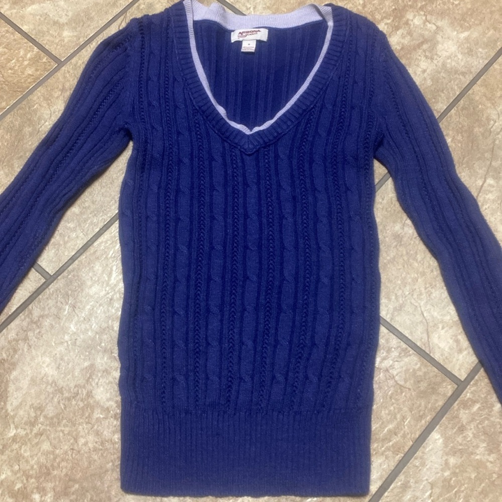 Vintage Arizona Jean Co. Size Medium Open Knit Royal Blue Ribbed Top Fall